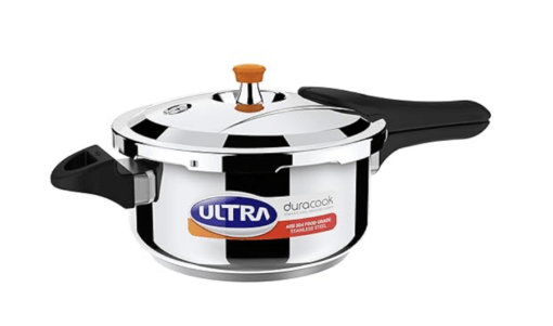 ULTRA Duracook 4.5L StainlessSteel Outer Lid,AISI 304 Food Grade SS Pressure cooker (4.5Litre),Froth collector-spillage control,Induction&cooktop compatible,Injection moulded Bakelite handles,ISI.